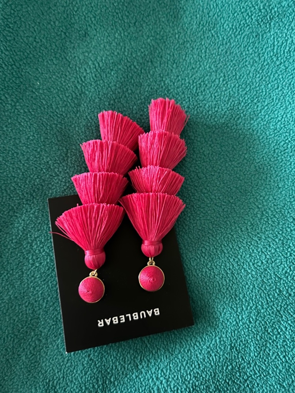 BaubleBar Fuchsia Tiered Tassel Drop Earrings - Picture 3 of 5